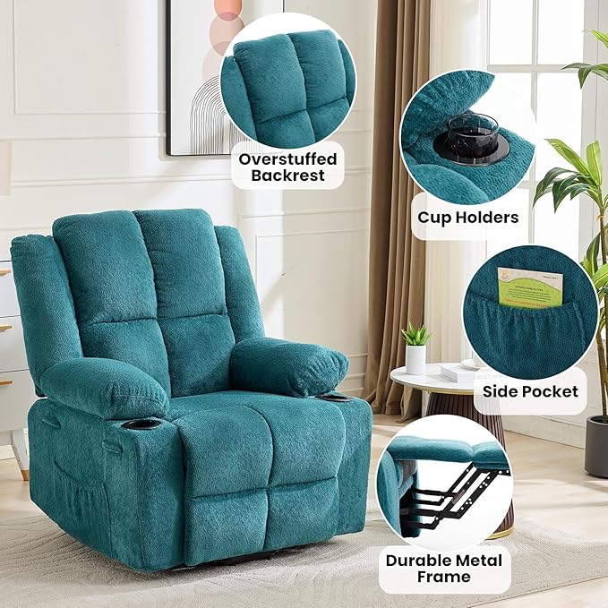 GAOMON Oversized Power Lift Recliner Chair for Elderly 135° Adjustable Lay Flat Electric Recliner with Massage &amp Heat Stand Assist 2 Cup Holders for Living Room Heavy Duty Lift Sofa - Blue