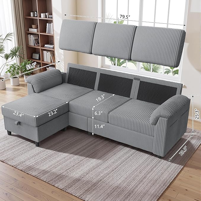 Walsunny 79 Convertible Sectional Sofa Reversible Modern L Shaped 3 Seat Modular Sofa Couch with Pillows and Storage Ottoman for Living Room（Light Gray）