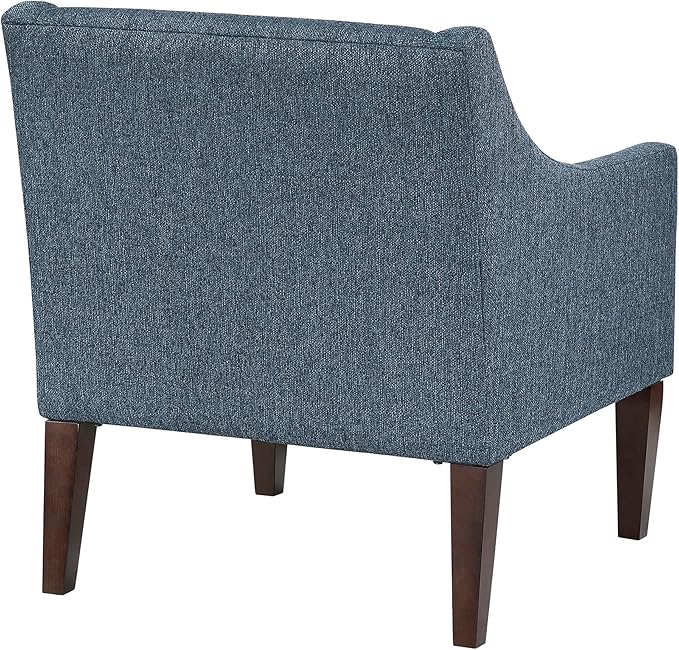 Lexicon Living Room Accent Chair Textured Fabric Upholstered Arm Chair with Button Tufted Back Sloped Arms and Wooden Legs Blue