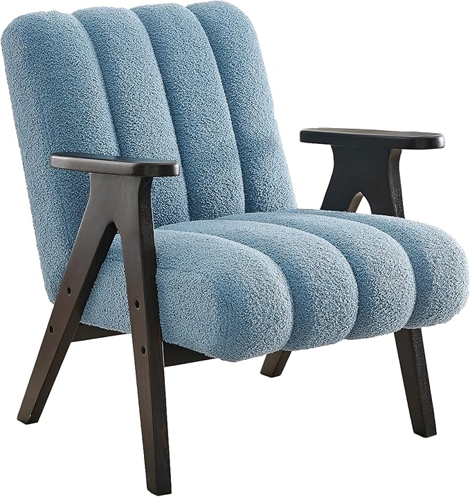 Roundhill Furniture Rella Modern Teddy Sherpa Accent Chair with Espresso Wood Frame Blue