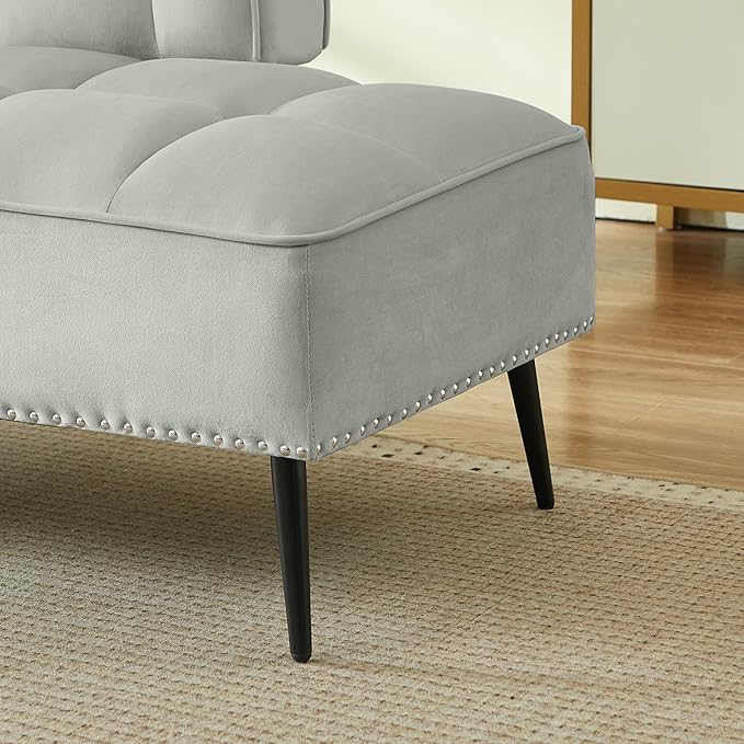 KEIKI 54 2Seat Velvet Loveseat Sofa Couch Rotating Side Table Memory Foam for City Apartment Bedroom Studio Style Conscious Homeowners Luxurious Elegant Sophisticated Refined Quality Design Gray