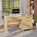 Executive Desk with Drawers: 54 Oak Desk with File Cabinet Home Office Desks with Storage Modern Desks with File Drawer Fluted Wood Computer Table (54) (Oak 54)