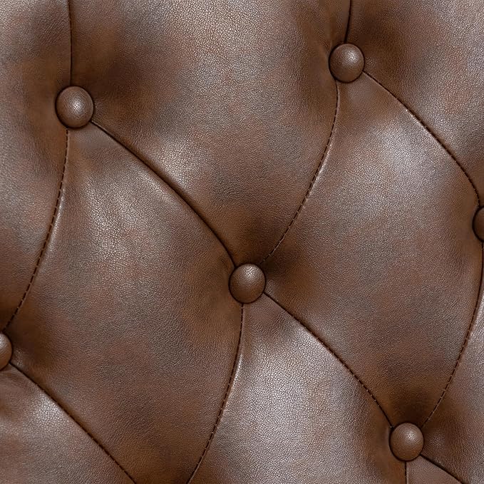 Bellemave Mid Century Wingback Chair PU Leather Button Tufted Upholstered Accent Armchair with Wood Legs Modern Living Room Chairs with High Back Leisure Single Sofa Chair for BedroomClub（Brown）