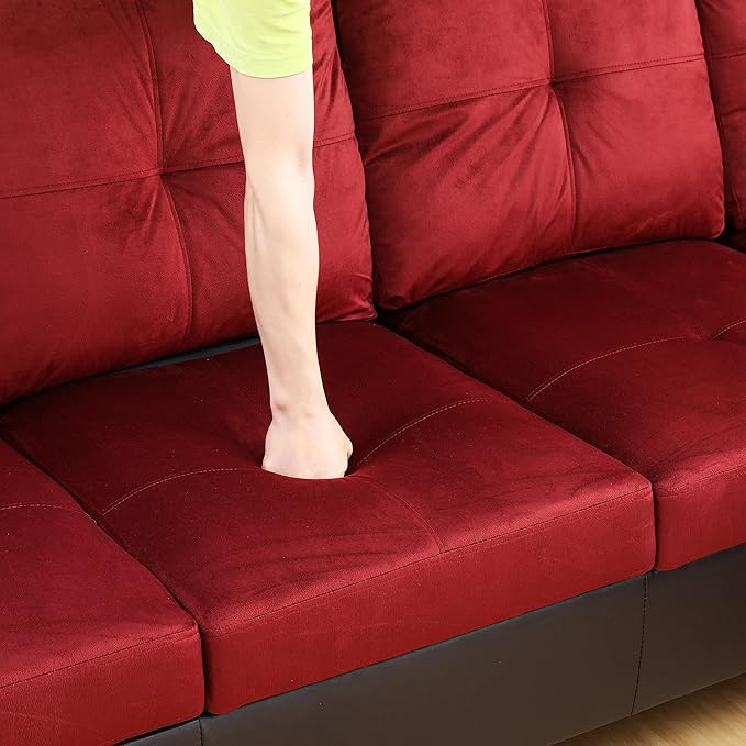 NicBex L Shaped Couch Sectional Couches for Living Room Morden Sofa Couch Upholstered Futon Sofa Bed with Chaise and Back Cushions for Reception Room and Apartment Red and Black