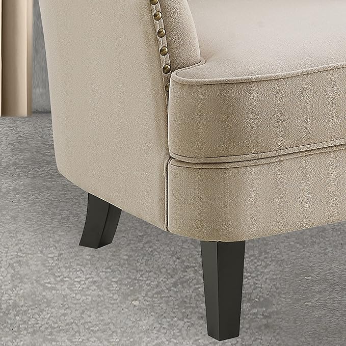 Rosevera Accent Chair and Ottoman Set - Button Tufted Armchair for Living Room Bedroom Reading - Mid-Century Modern Lounge Chair Set - Beige