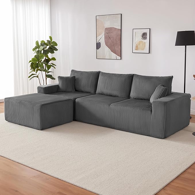 107 Modular Sectional Sofa L-Shaped Boneless Couch with Deep Seat Cozy Cloud Couch Sectional with Convertible Ottoman Modern Sectional Couches for Living Room No Assembly Darkgray