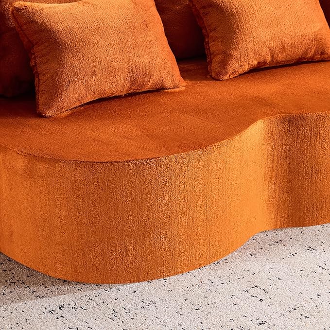 Tai Chi Symbol Loveseat Sofa Curved Yin-Yang Design Dual-Depth Meditation Couch 66.9 Chenille Modular for Small Spaces 300 lbs Capacity (Orange+4 Pillows)