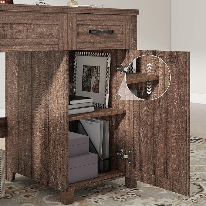 Vabches Farmhouse 47 Executive Desk Computer Desk with Drawers and Storage Cabinet Workstation Computer Desk for Home Office Study.Red-Brown