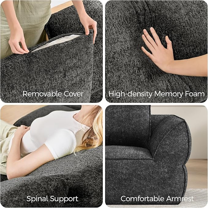 76.4 Cloud Loveseat Sofa Deep Seat Couch with Pillows Modern Comfortable Upholstery Boneless Sofa 1 Piece for Living Room Bedroom Apartment Removable CoverNo Assembly Required Dark Gray