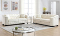 2 Piece Modern Chesterfield Velvet 77 3-Seater Sofa SetUpholstered Tufted Backrests with Nailhead Arms and 4 Cushions for Living Room Bedroom ApartmentBeige