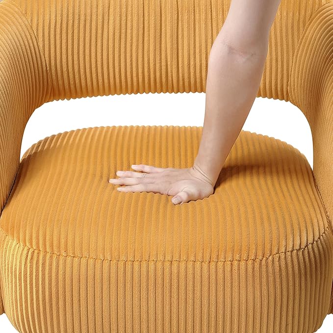 Lexicon 360 Degree Swivel Accent Chair Modern Comfy Corduroy Round Barrel Chair Open Back Plush Foam Cushions Metal Swivel Base for Living Room/Bedroom/Office Yellow