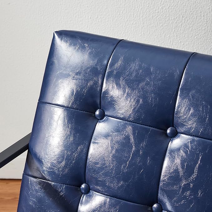 Glitzhome Accent Chairs with Ottoman Mid Century Modern Lounge Armchair with footrest with PU Leather &amp Metal Frame for Living Room Bedroom Apartment Office Navy Blue