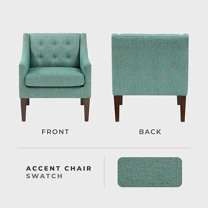 Lexicon Living Room Accent Chair Textured Fabric Upholstered Arm Chair with Button Tufted Back Sloped Arms and Wooden Legs Green