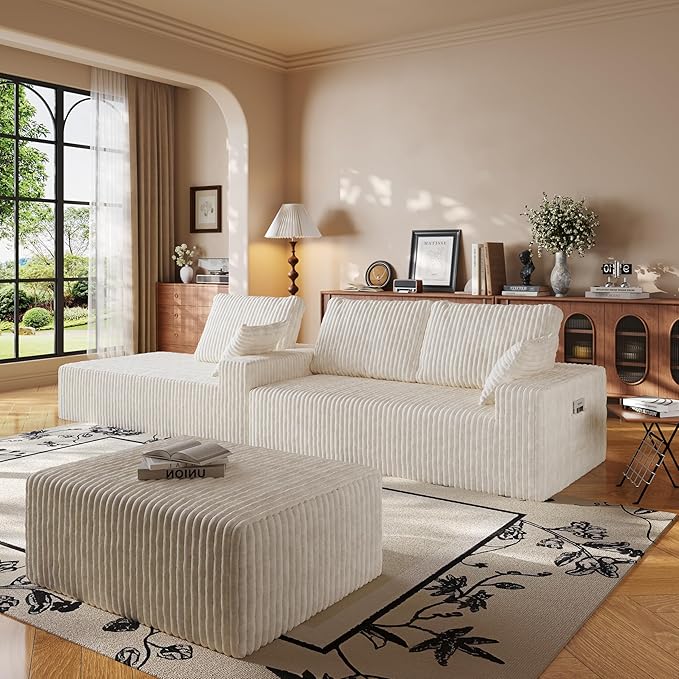 108 U Shaped Sectional Couch with Ottoman Corduroy Modular Sectional Sofa with Deep Seat Modern Modular L-Shape Sofa Couch with ChaiseUpholstered Boneless Couches for Living Room Bedroom