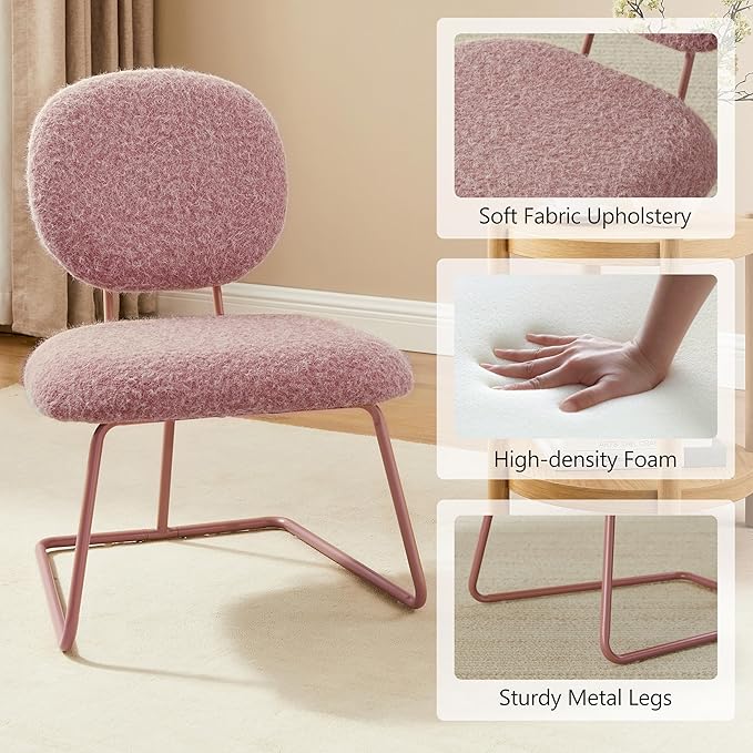 Art Leon Accent Chairs Set of 2- Fabric Upholstered Armless Slipper Chairs Living Room Side Chairs with Metal Legs for Lounge Bedroom Office Pink