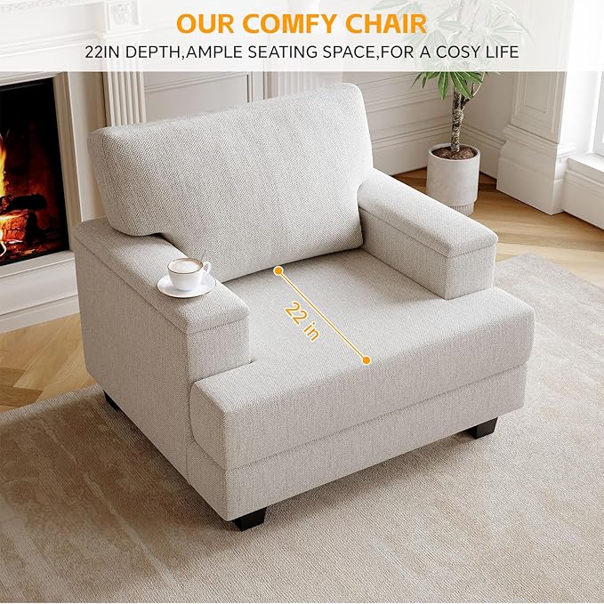 Oversized Accent Chair with Storage ArmrestComfy Living Room Chairs with 7.8'' CushionUpholstered Mid-Century ArmchairReading Accent Chairs for Bedroom Living RoomSingle Sofa Chair