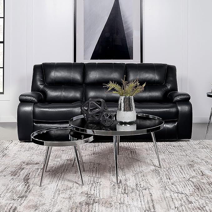 Coaster Home Furnishings - Camila - Fabric - Upholstered Motion Reclining Sofa with Pillow Armrests Channel Tufted Cushions and Wall-Hugger Design - Living Room - 30-Inch - Black - 610244