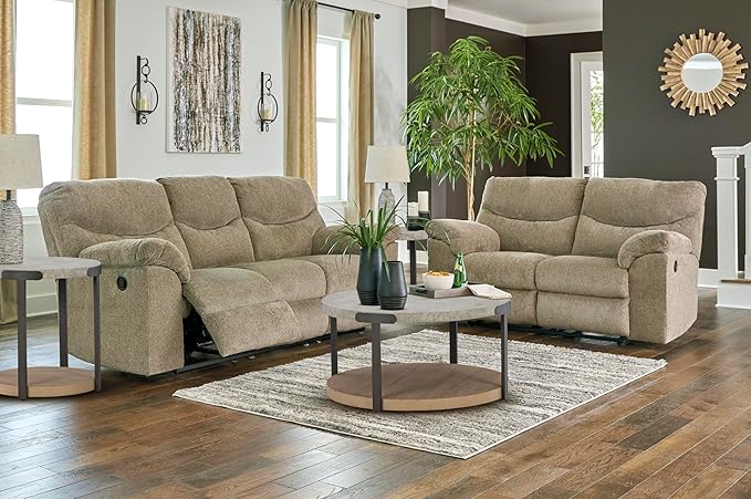 Signature Design by Ashley Alphons Transitional Tufted Reclining Loveseat Light Brown