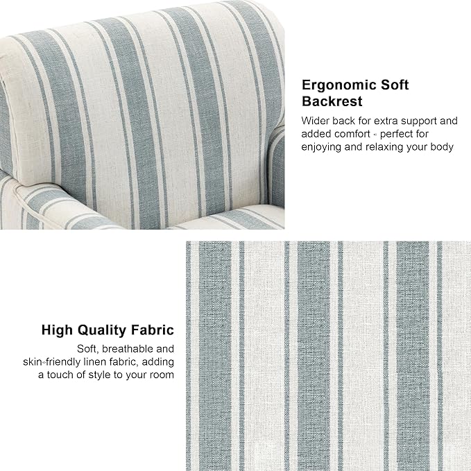 Accent Chair Mid Century Modern Comfy Armchair for Living Room Linen Fabric Single Sofa Lounge for Reading Bedroom Apartment Waiting Room with Wood Legs (Blue Stripe Set of 2)