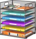 6 Tiers Letter Tray Paper Organizer With Handle Mesh Desk File Organizer Metal Desktop Document Shelf Paper Sorter for Office Home or School File Folder Holder - Grey