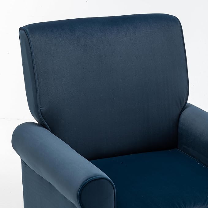 Classic Accent Armchair with Birch Wood Frame and Comfortable Rolled Armrests Arm Chairs for Living Room Bedroom and Office Decor Blue