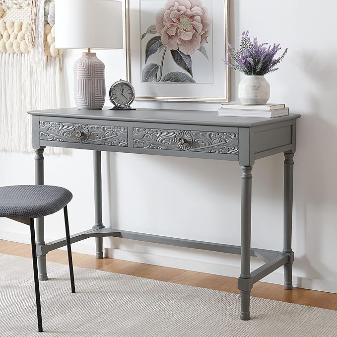 SAFAVIEH Home Collection Ryleigh Distressed Grey 2-Drawer Computer Table Office Desk