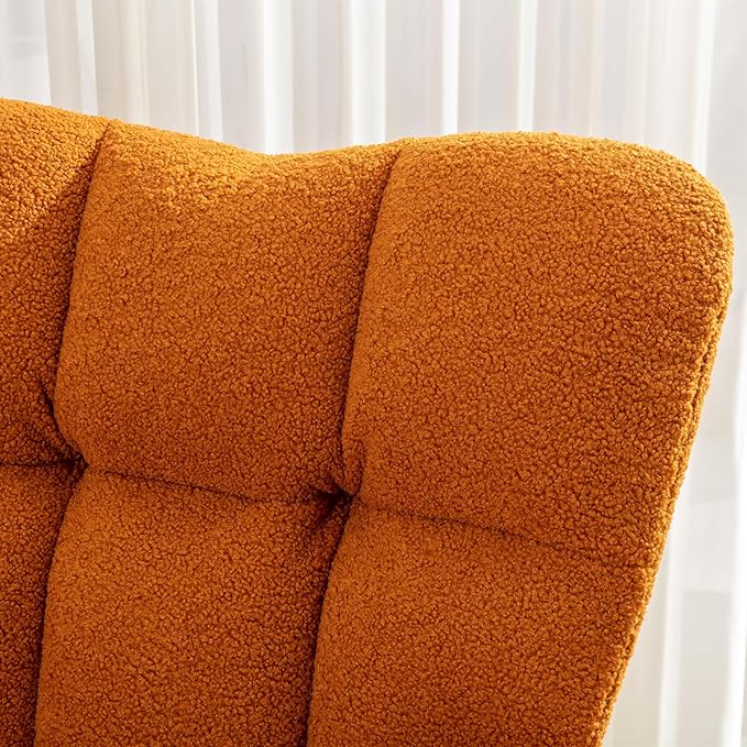 Setawix Teddy Fabric Rocking Accent ChairMid Century Modern Rocking Glider ArmchairLeisure Tufted Rocker Arm Chair for NurseryBedroomLiving Room (Teddy Caramel 27.6)