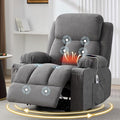 Swivel Rocker Recliner Chair with Vibration Massage and Heat for Living Roomwith Rocking Function and Side Pocket USB Charge Port2 Cup Holders