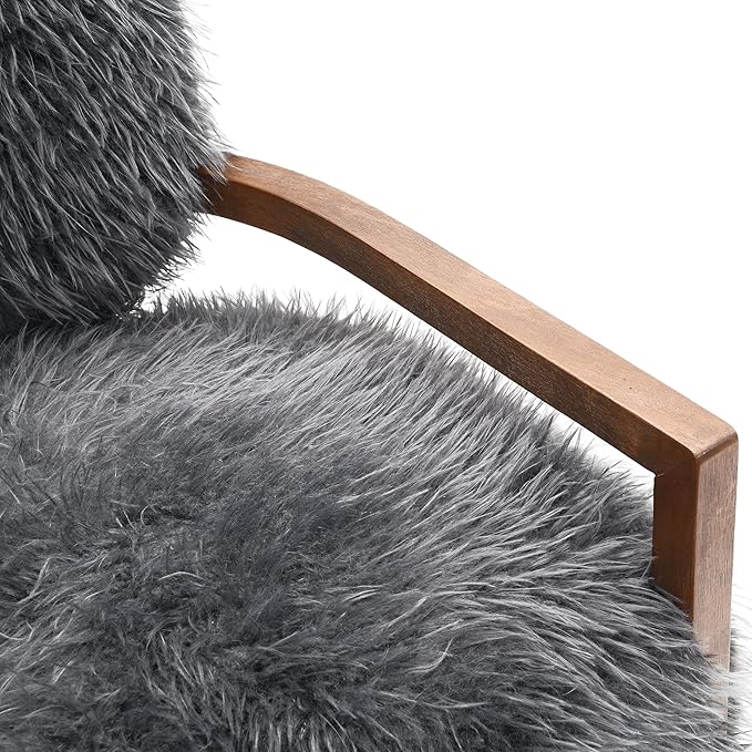 Furniture of America Ramos Modern Accent Chair with Ultra Soft Faux Fur Long-Haired Accent Sofa Tight Seat and Back Single Couch Fluffy Living Room Seating No Assembly Needed Charcoal Gray