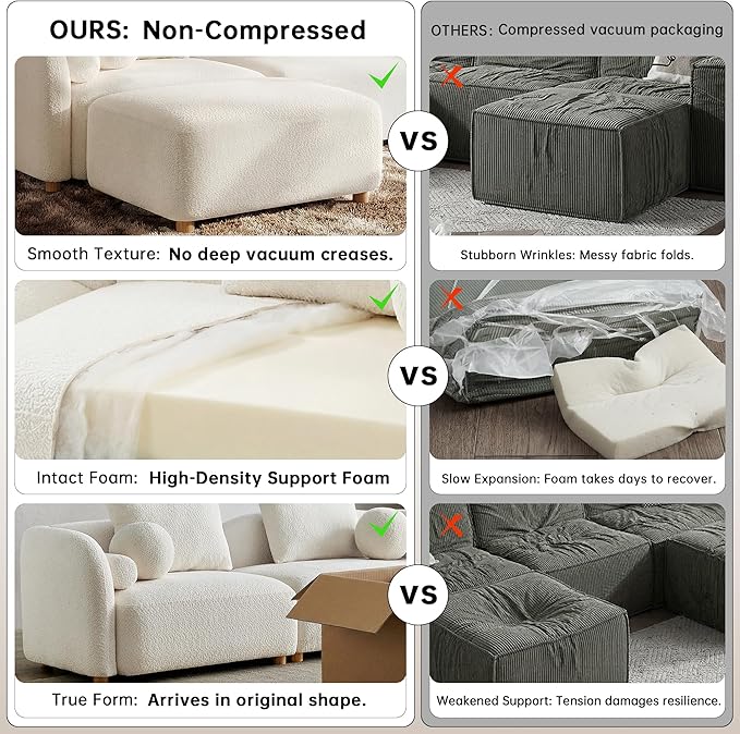 Modern Curved Sofa 3-Seater Comfy Cloud Boucle Couch with Wood Leg &amp Pillows Minimalist Sofas for Living Room Apartment Cream White 91.75‘’ | Curved design 6 sofa pillows Simple assembly Mo
