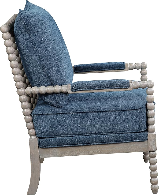 OSP Home Furnishings Abbott Spindle Accent Chair with Padded Spring Seat and Brushed Grey Base Azure Blue Fabric