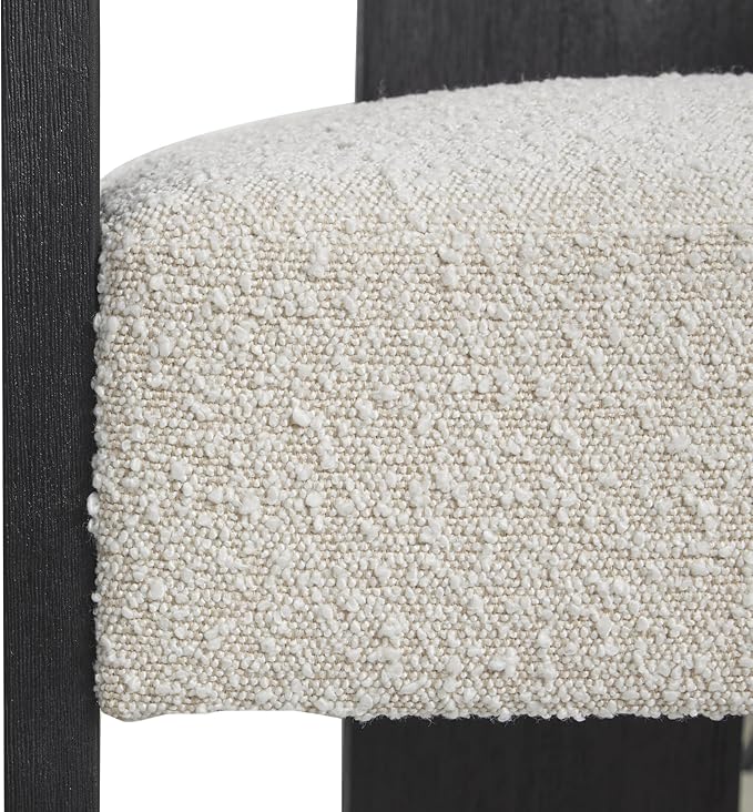 Deco 79 Polyester Curved Back Mid Century Modern Round Boucle Accent Chair with Black Wood Frame 27 x 23 x 28 White