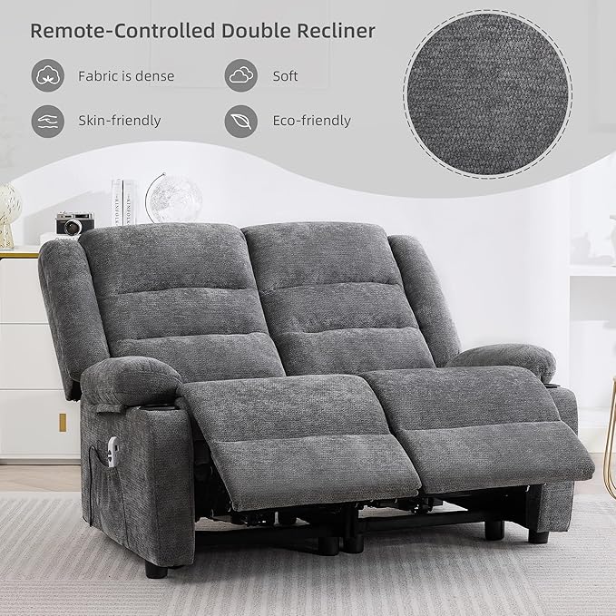 52Inch Power Loveseat ReclinerElectric Reclining Loveseat SofaAdjustable Love seat Recliner Sofa for Living RoomBedroom with Charging Ports(Grey one seat+loveseat)