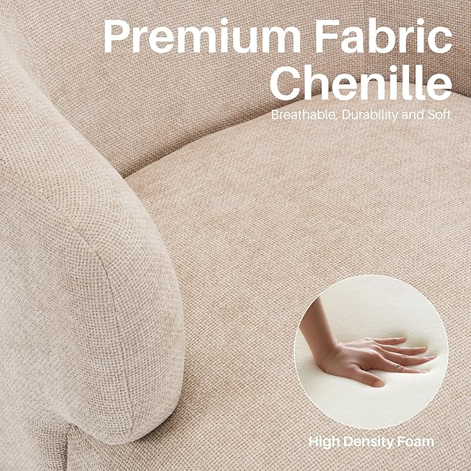 Swivel Accent Chair Chenille Barrel Chair for Living Room Cozy Round Boucle Arm Chair Metal Base for Club Nursery Bedroom Beige