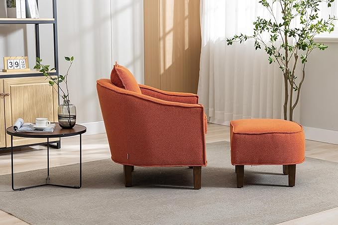 Accent Chair with Ottoman Mid Century Modern Barrel Chair Upholstered Club Tub Round Arms Chair for Living Room