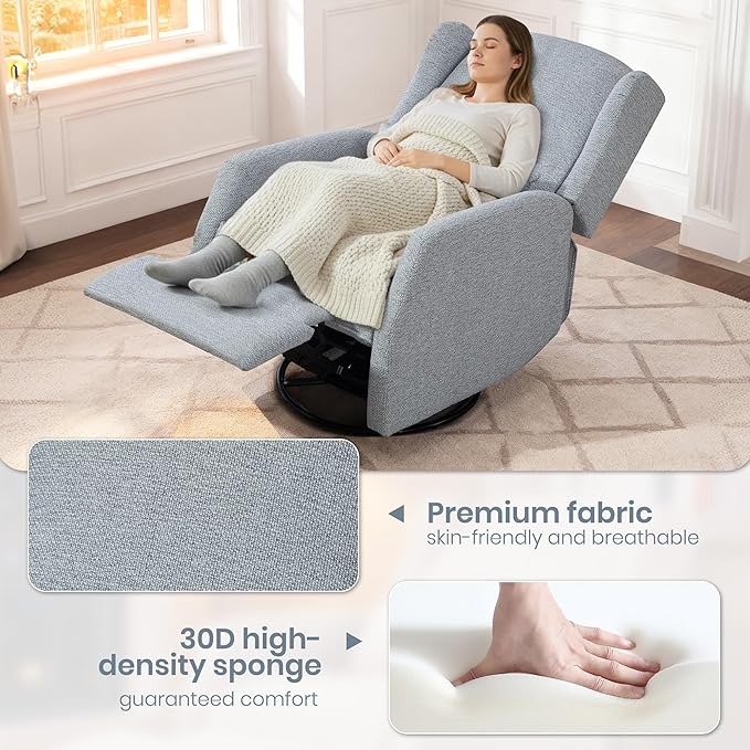 Swivel Rocker Recliner Chair with Adjustable Footrest Swivel Rocking Recliner with Deep Seat Lumbar Pillow Nursery Glider Recliner 360° Recliner Chair for Living Room&ampBedroom&ampOffice (Gray)