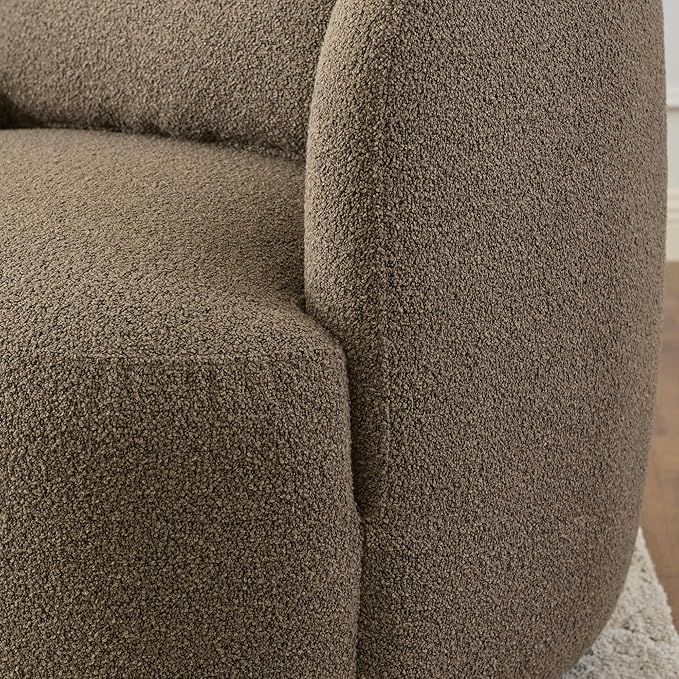 KINWELL 34 Wide Sherpa Swivel Barrel Chair No Assembly Round Boucle Upholstered Accent Chair Armchair Single Sofa Chair with Toss Pillow for Living Room and Bedroom Teddy Brown