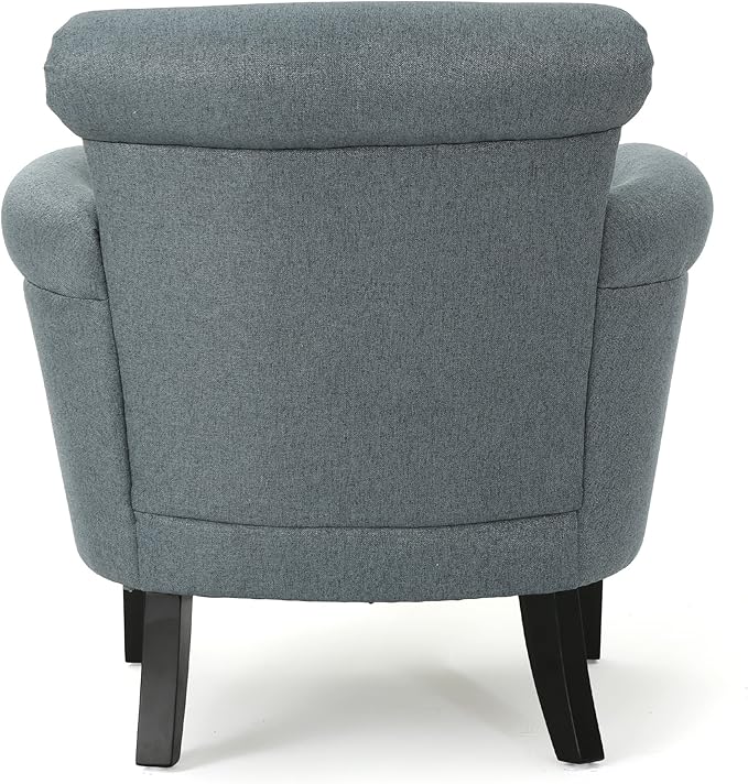 Christopher Knight Home Brice Vintage Scroll Arm Studded Fabric Club Chair Steel Blue / Dark Brown