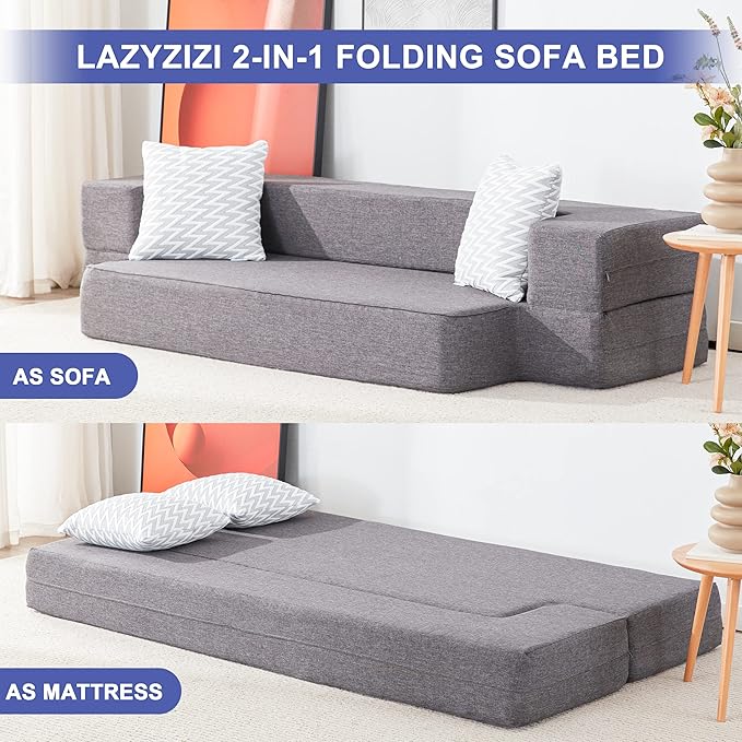 Floor Sofa Bed Convertible Sleeper Lounge Couch Folding Mattress with 2 Pillows &amp Washable Cover for Living Room Guest Playroom 10inches Twin