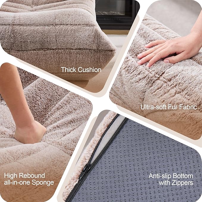 Bean Bag Chairs for Adults Giant Bean Bag Chair Memory Foam BeanBag Chair Bean Bag Sofa with Filler Faux Fur Fireside Beanbags Lazy Sofa for Living Room Bedroom Office (Brown Plush Single)