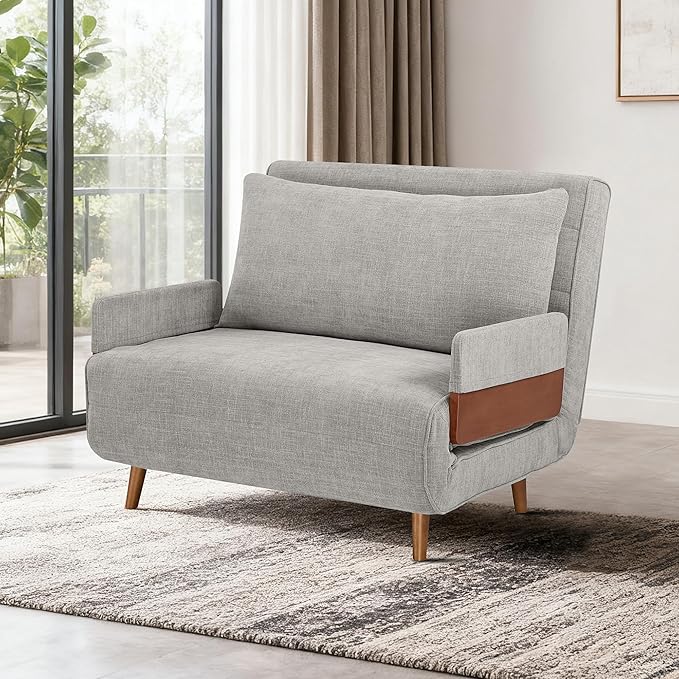 3-in-1 Convertible Sofa Bed Futon Loveseat Couch with Pillow Adjustable Backrest &amp Removable Armrests Recliner Sleeper Sofa for Small Spaces Living Room Bedroom or Office Medium Grey