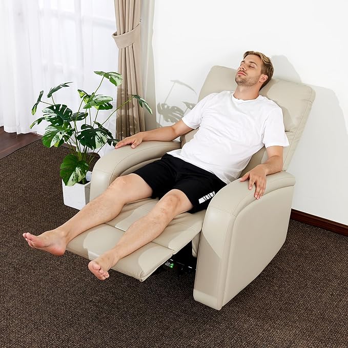 MCombo Zero Wall Recliner Chair Power Wall Hugger Recliner with USB &amp Type-C Dual Charge Ports for Small Space Living Room RV PR644 (Beige)
