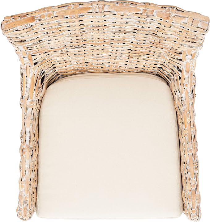 Safavieh Home Collection Cristen Rattan Cushion Accent Chair Natural White Wash/White (ACH6513A)