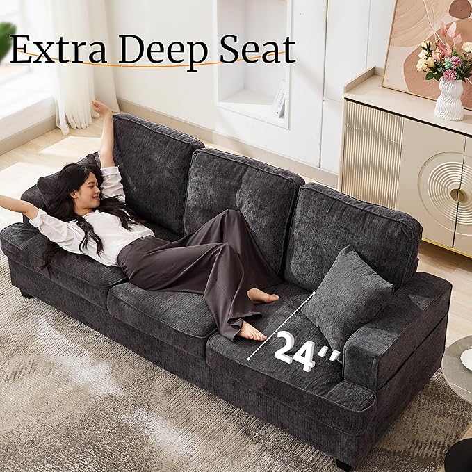 Couches for Living Room 89 inch Cloud Couch Sofa in Chenile with Extra Comfy Soft Deep Seats Modern 3 Seater Sofas for Living Room Bedroom Office Apartment Grey
