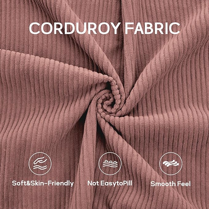 L Shaped Convertible Modular Boneless Sofa Bed with Cylindrical Pillow Corduroy Folding Floor Sofa Couch Bed with Fixed-Shape Frame &amp Storage Pocket for Living Room Pink