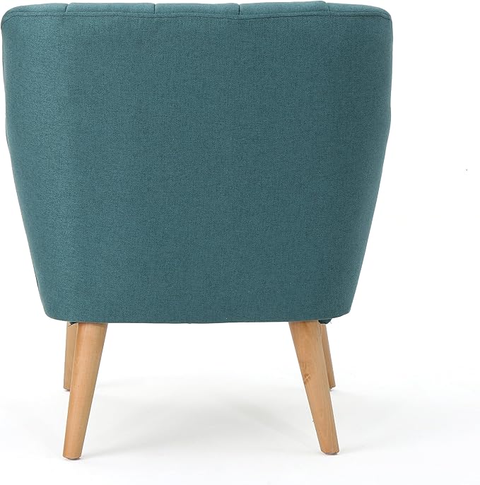 Mid-Century Accent Chairs Modern Upholstered Living Room Chair Cozy Armchair with Wood Legs for Bedroom/Office/Cafe/Living Room (Teal + Linen)