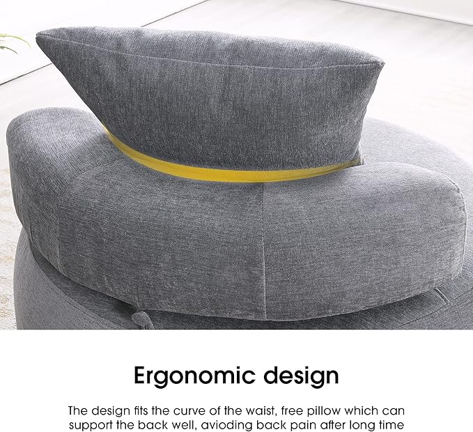 Generic 32 Solid Wood Lounge Chair with Pillow Easy to Move Modern Chenille Reading Chair High Stretch Round Sofa for Bedroom Living Room Lounge Hotel 3 Colors Light Gray