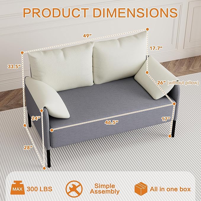 LSSBOUGHT Modern Loveseat SofaChenille Fabric Armchairs Accent ChairLiving Room Chair for BedroomApartmentSmall Space (Gray 1 Loveseat)