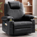 Oversized Swivel Rocker Recliner Chair with Heat and Massage 360 Degree Swivel Rocking Single Sofa with USB Port and Cup Holders Large Big Recliner Chair for Living Room(Leather Black)