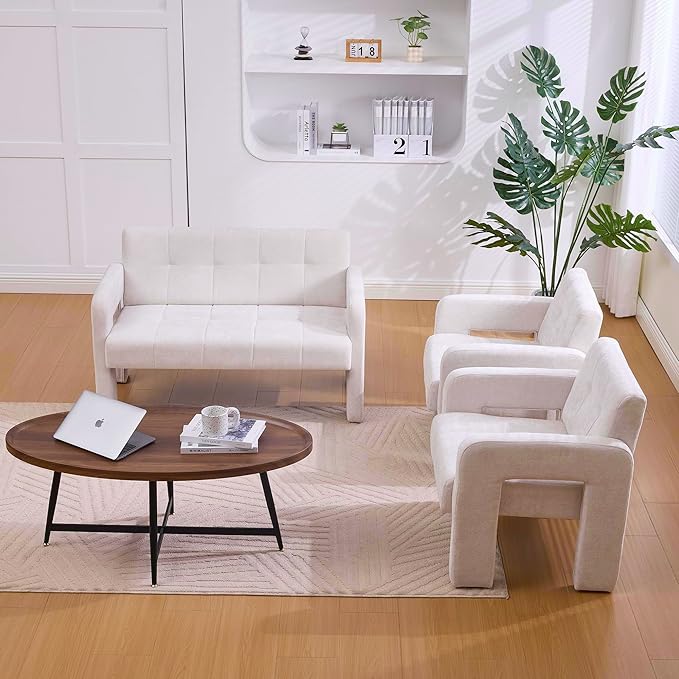 47'' Modern Loveseat Comfortable Small Couch for Two with Chenille Fabric Minimalist Accent Chair for Bedroom Office Entryway Dorm (Beige)